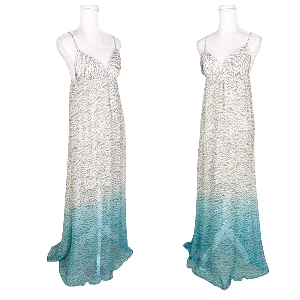 Gypsy 05 Revolve 💯% silk ombré beige aqua Tigra animal straps maxi dress small